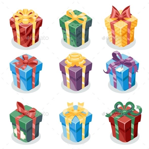 590x590 Gift Box New Year Cartoon Flat Design Icon Set Props
