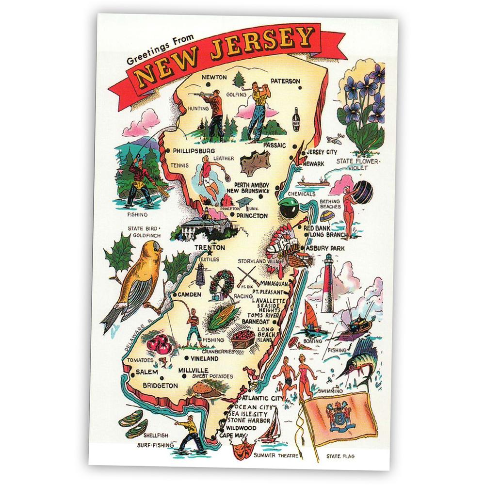 1000x1000 Icon Map Of New Jersey Postcard True Jersey