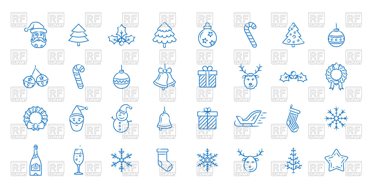 1200x629 Merry Christmas And Happy New Year Icon Package In Linear Style