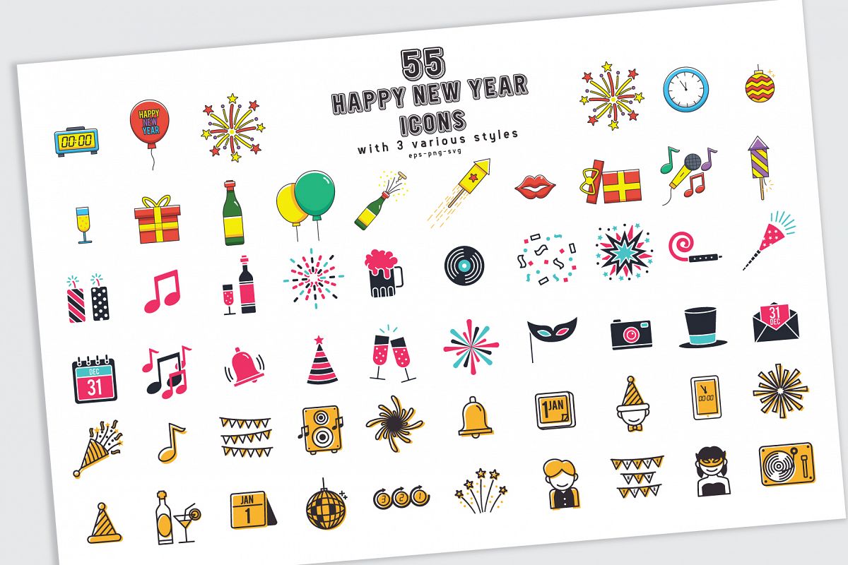 1200x800 Happy New Year Icons In Styles And Bonus