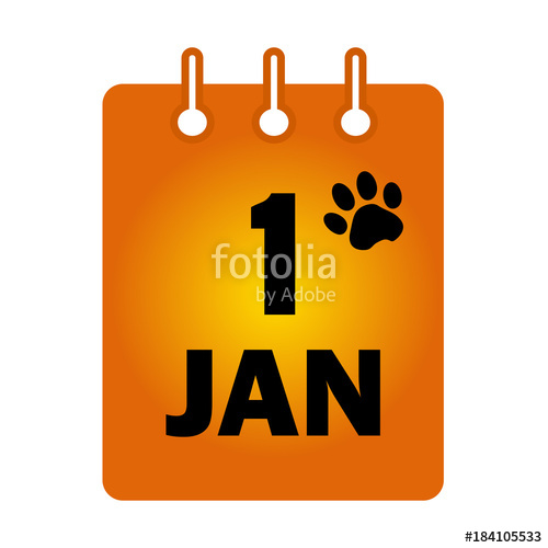 500x500 January St Calendar Colored Icon And Black Silhouette Animal Paw