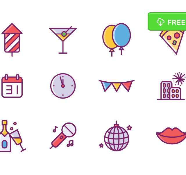 640x600 Download New Years Eve Free Vector Icon Set For Free