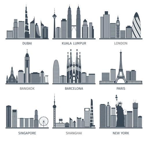 City Skyline Black Icons Set 512x490 City Skyline Black Icons Set