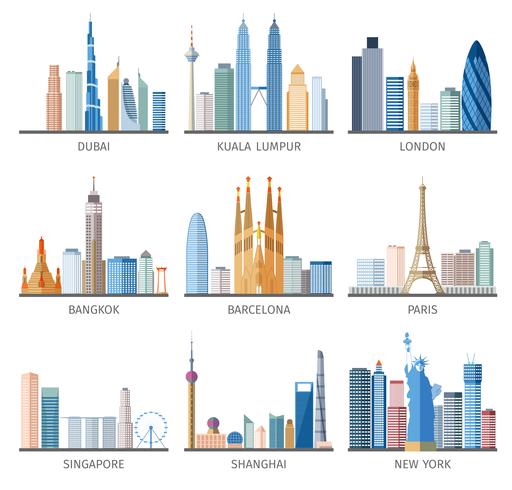 City Skyline Flat Icons Set 512x490 City Skyline Flat Icons Set