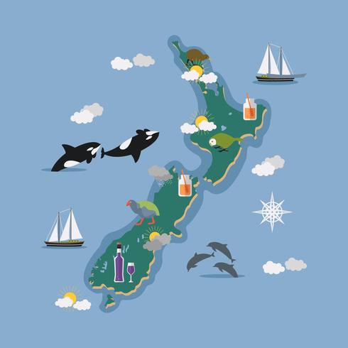 490x490 New Zealand Map With Icon Vector Illustration