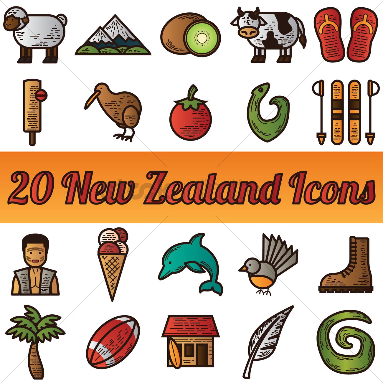 1300x1300 New Zealand Icon Collection Vector Image