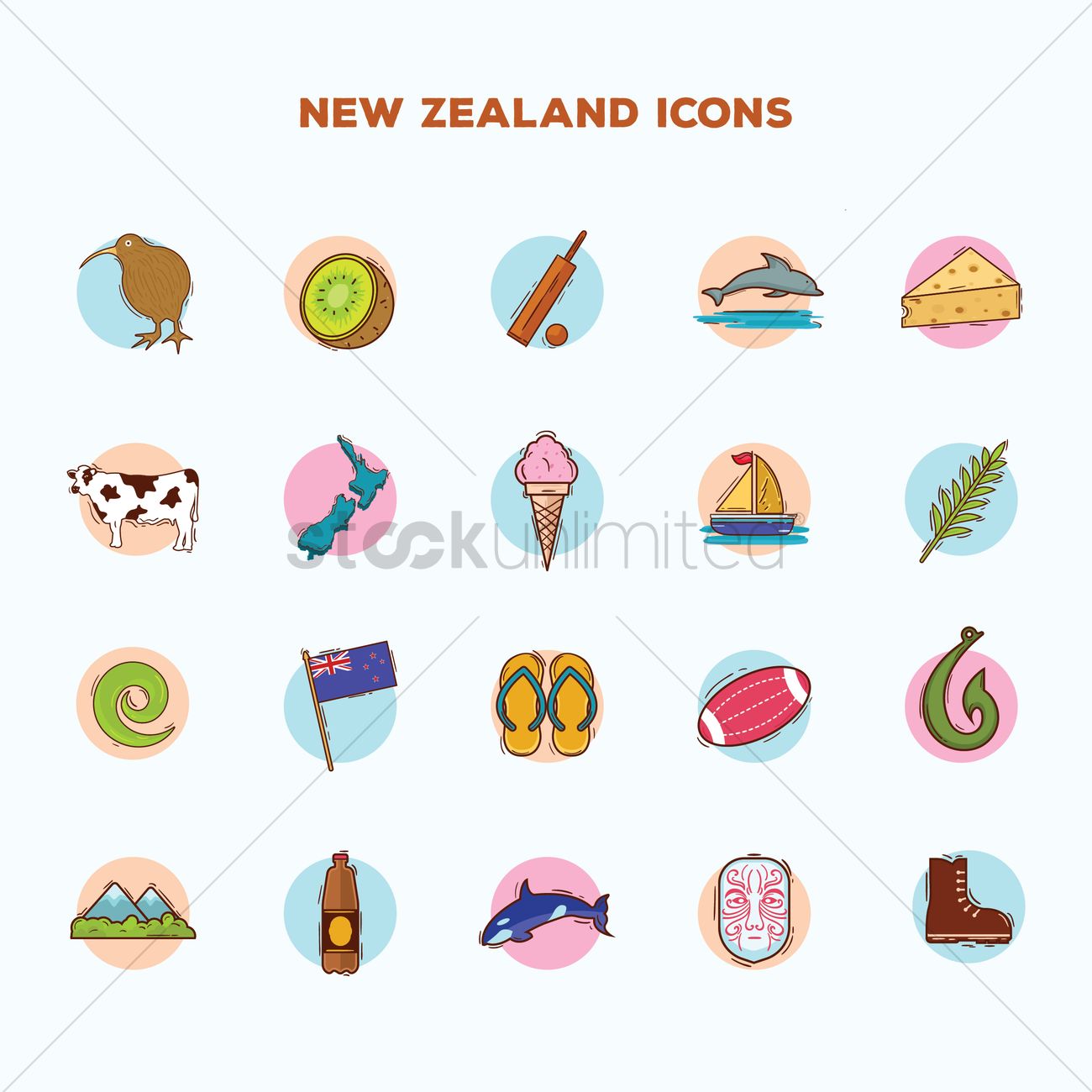 1300x1300 Set Of New Zealand Icons Vector Image