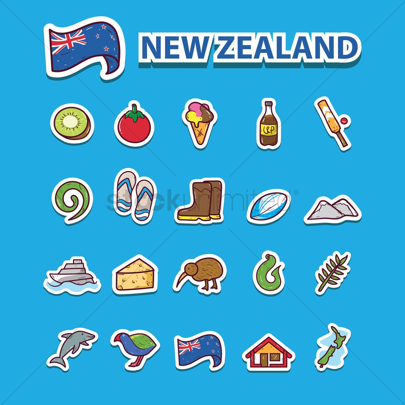 1300x1300 Set Of New Zealand Icons Vector Image