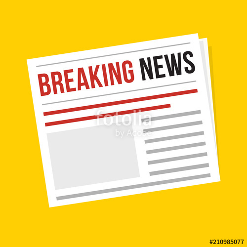 500x500 Breaking News, Flat Vector Daily Newspaper Icon Isolated On Yellow