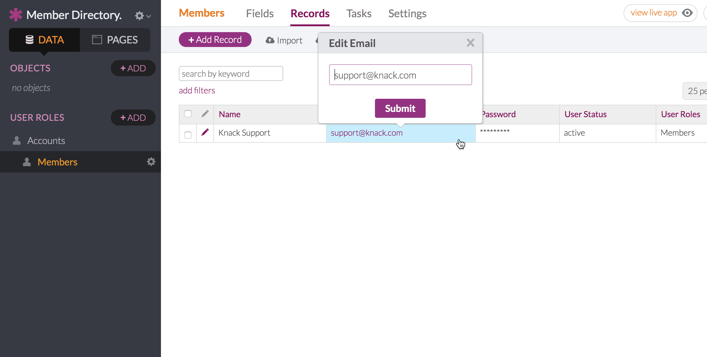 2372x1200 Manage User Records Knack