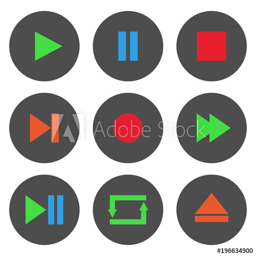 500x500 Colorful Media Player Control Buttons Set Play, Pause, Stop