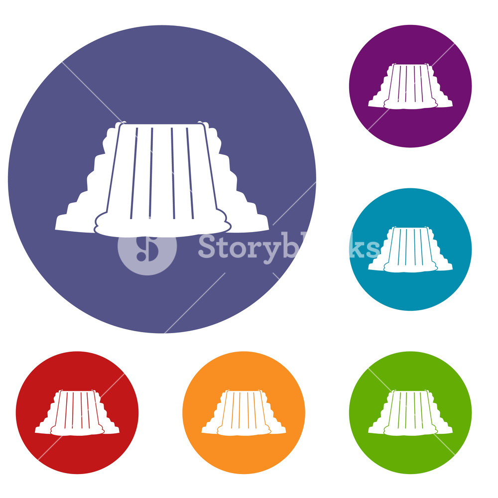 1000x1000 Niagara Falls Icons Set In Flat Circle Red, Blue And Green Color
