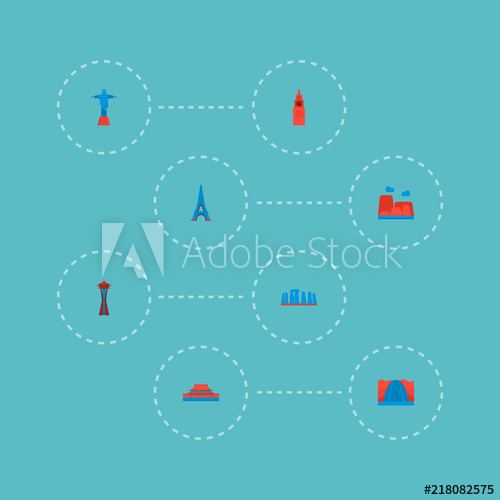 500x500 Set Of Monument Icons Flat Style Symbols With Kremlin, Niagara