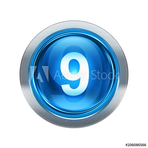 500x500 Number Nine Icon Blue With Metallic Edging Isolated On White