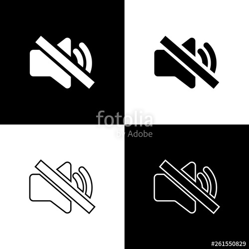 500x500 Set Speaker Mute Icons Isolated On Black And White Background No
