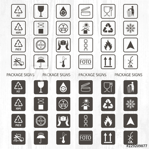 500x500 Vector Packaging Symbols Shipping Icon Set Including Recycling