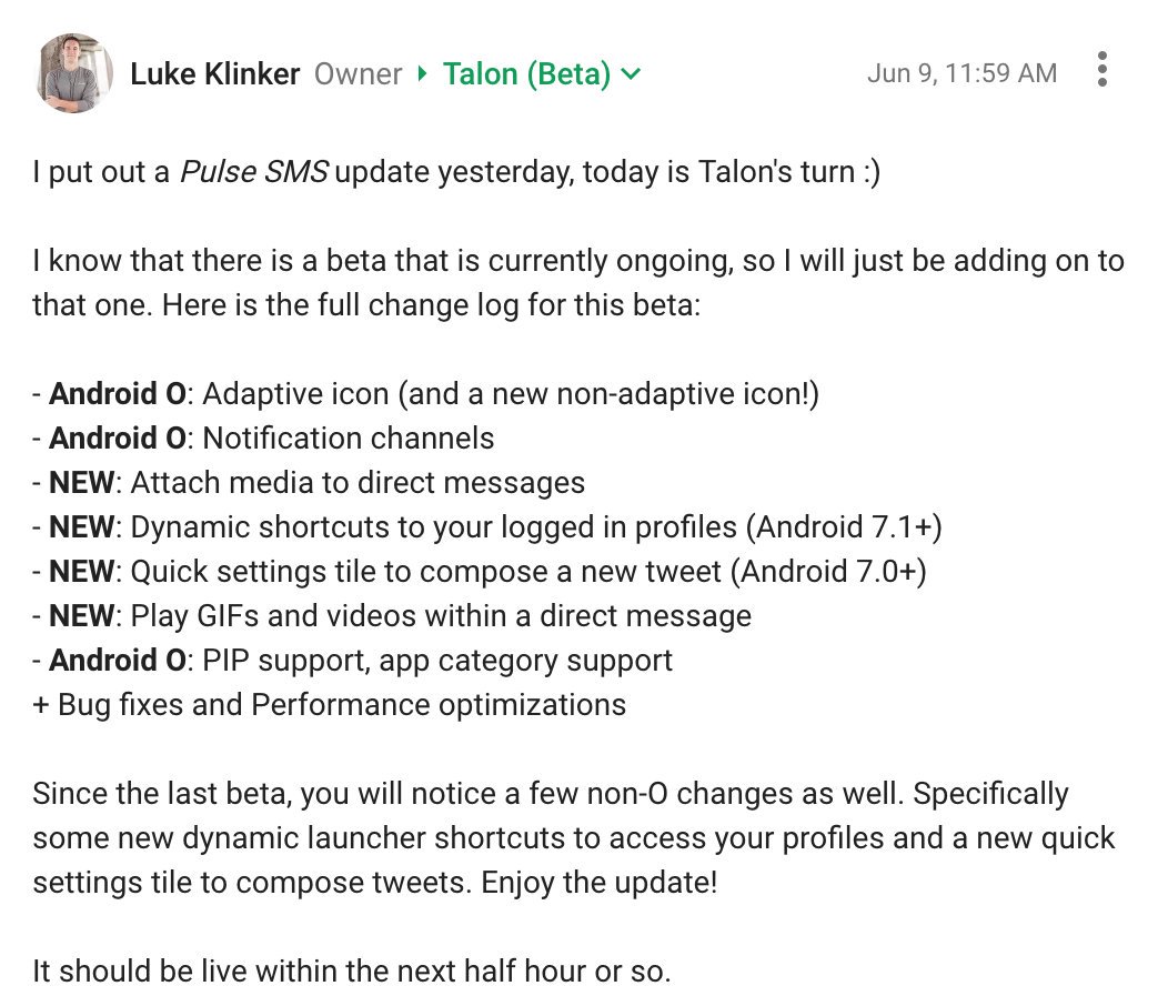 1052x906 Talon On Twitter With Today's Beta, You Get Android O