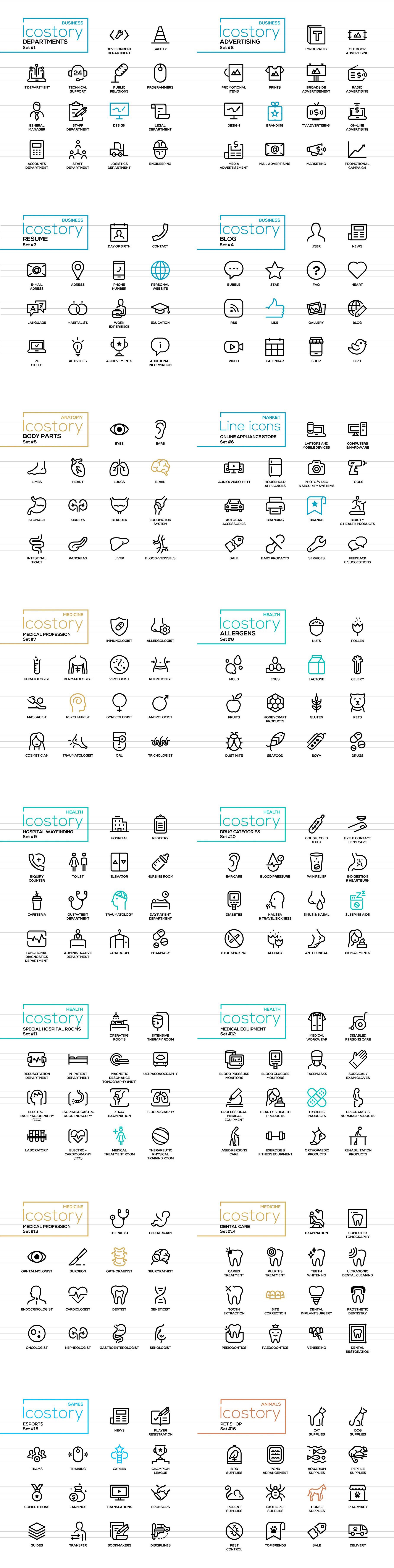 1820x7235 A Great Set Of Vector Line Design Pictograms Reference