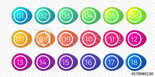 500x250 Number Bullet Point Flat Color Gradient Web Icons Set
