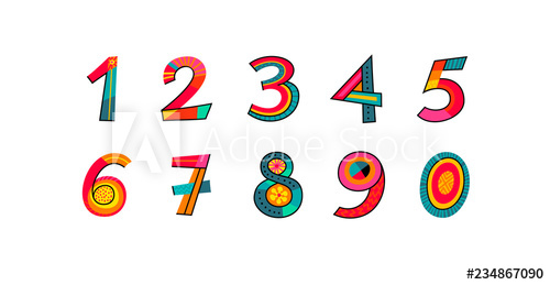 500x259 Number Vector Icon Set Cute Cartoon Flat Font Numbers