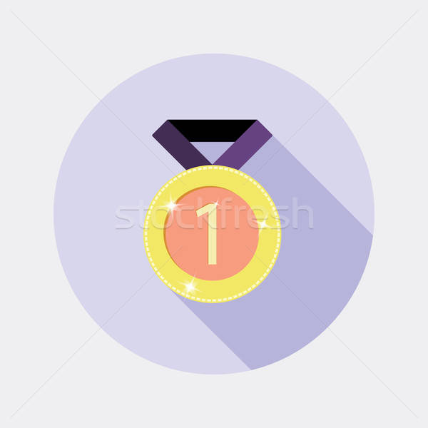 600x600 Flat Design Award Gold Medal With Number One Icon With Long Shadow