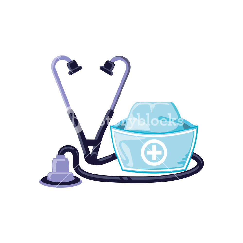 1000x1000 Nurse Hat With Stethoscope Isolated Icon Vector Illustration