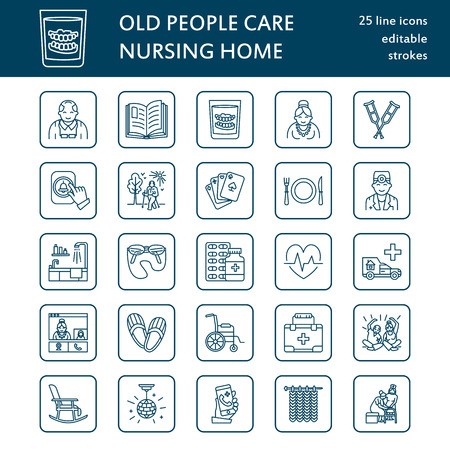 450x450 Modern Vector Line Icon Of Senior And Elderly Care Nursing Home
