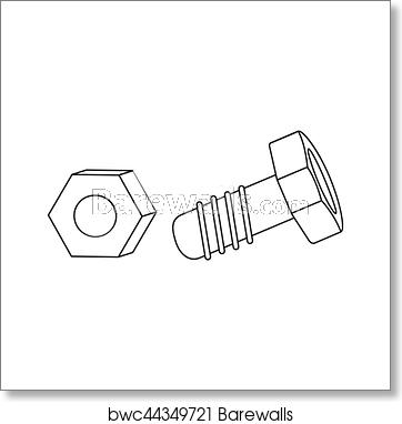 362x382 Structural Bolt And Hex Nut Icon In Outline Style Isolated