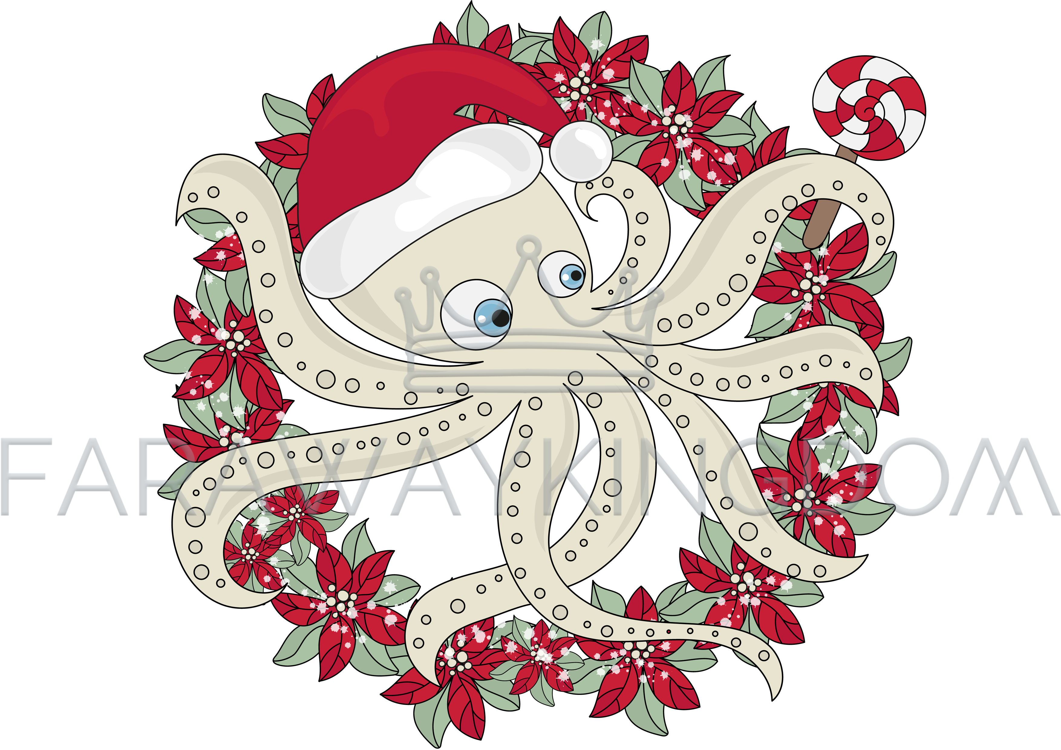 3508x2480 Christmas Octopus Icon New Year Cartoon Vector Illustration Set