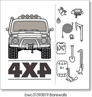 362x382 Car Off Road Truck Icon Set, Art Print Barewalls Posters