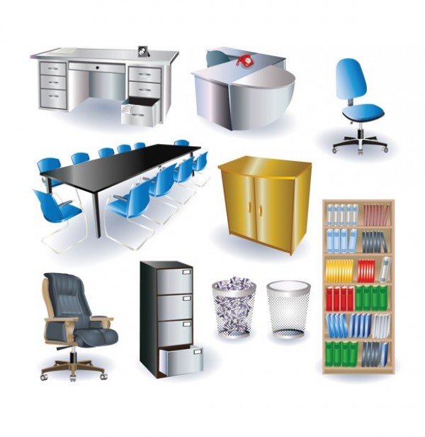 600x616 Stylish Office Furniture Vector Icons