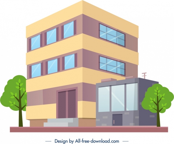 600x494 Office Building Architecture Icon Colored Modern Sketch Free