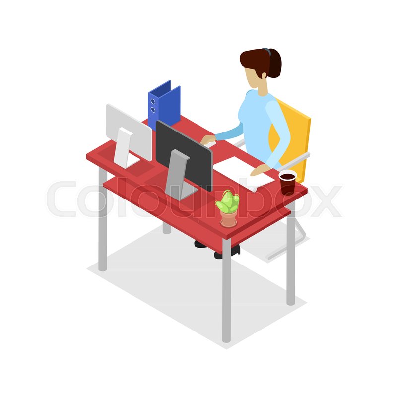 800x800 Secretary Work On Computer Isometric Stock Vector Colourbox