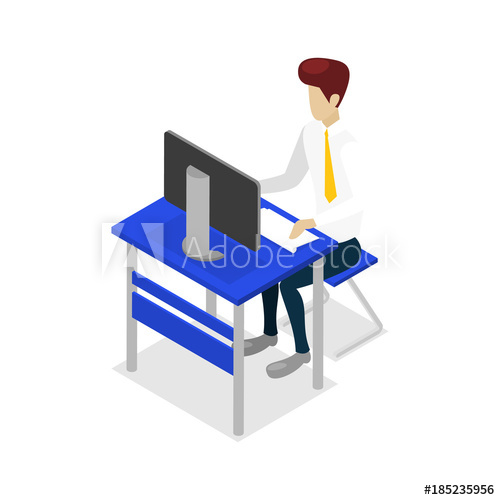 500x500 Young Man Work On Desktop Computer Isometric Icon Modern