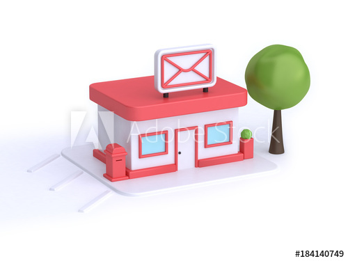 500x375 Cartoon Style Post Office Building Red White Mail Icon