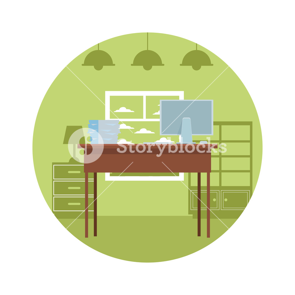 1000x1000 Office Desk Icon Round Icon In The Office Vector Illustration