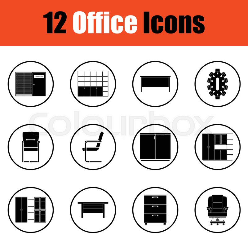 800x800 Office Furniture Icon Set Thin Circle Stock Vector Colourbox