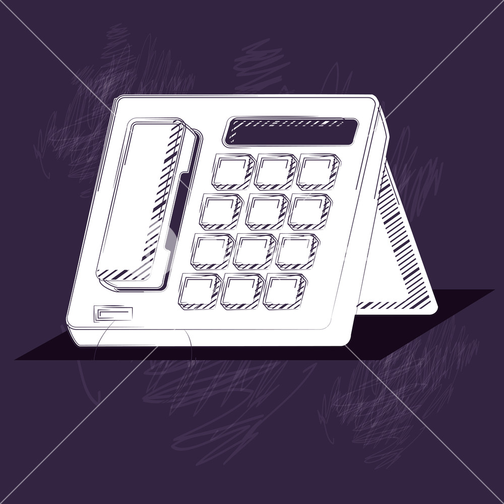1000x1000 Office Phone Icon Over Black Background, Sketch Design Vector