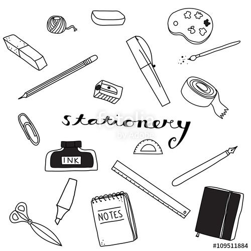 500x500 Office Supplies Stationery Doodle Icon Background Stock Image