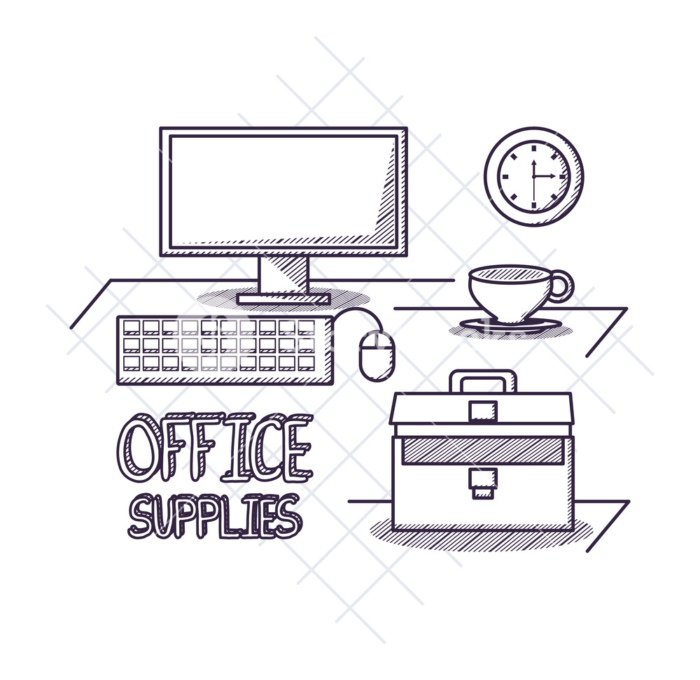 1000x972 Office Supplies Design With Desk With Computer And Portfolio Icon