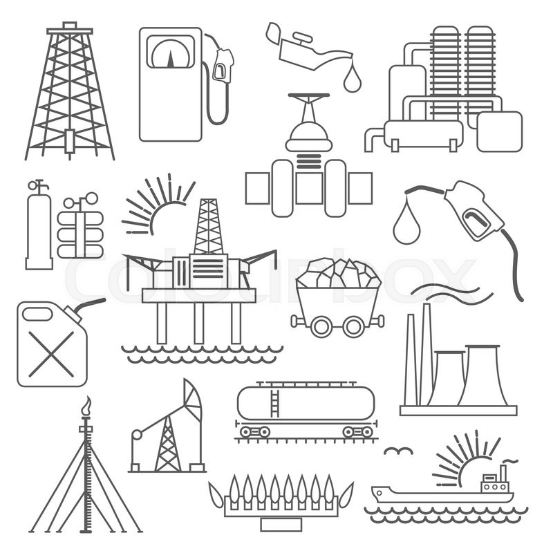 800x800 Oil And Gas Industry Icon Set Thin Stock Vector Colourbox