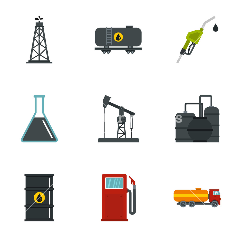 1000x1000 Oil And Gas Industry Icons Set Flat Illustration Of Oil And Gas