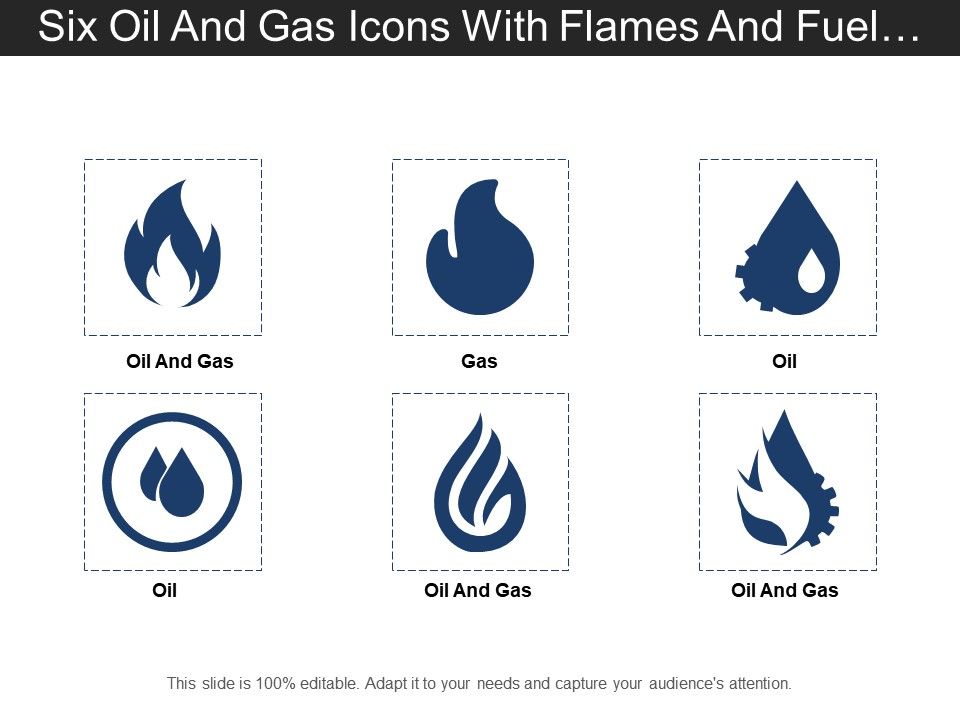 960x720 Six Oil And Gas Icons With Flames And Fuel Drop Powerpoint