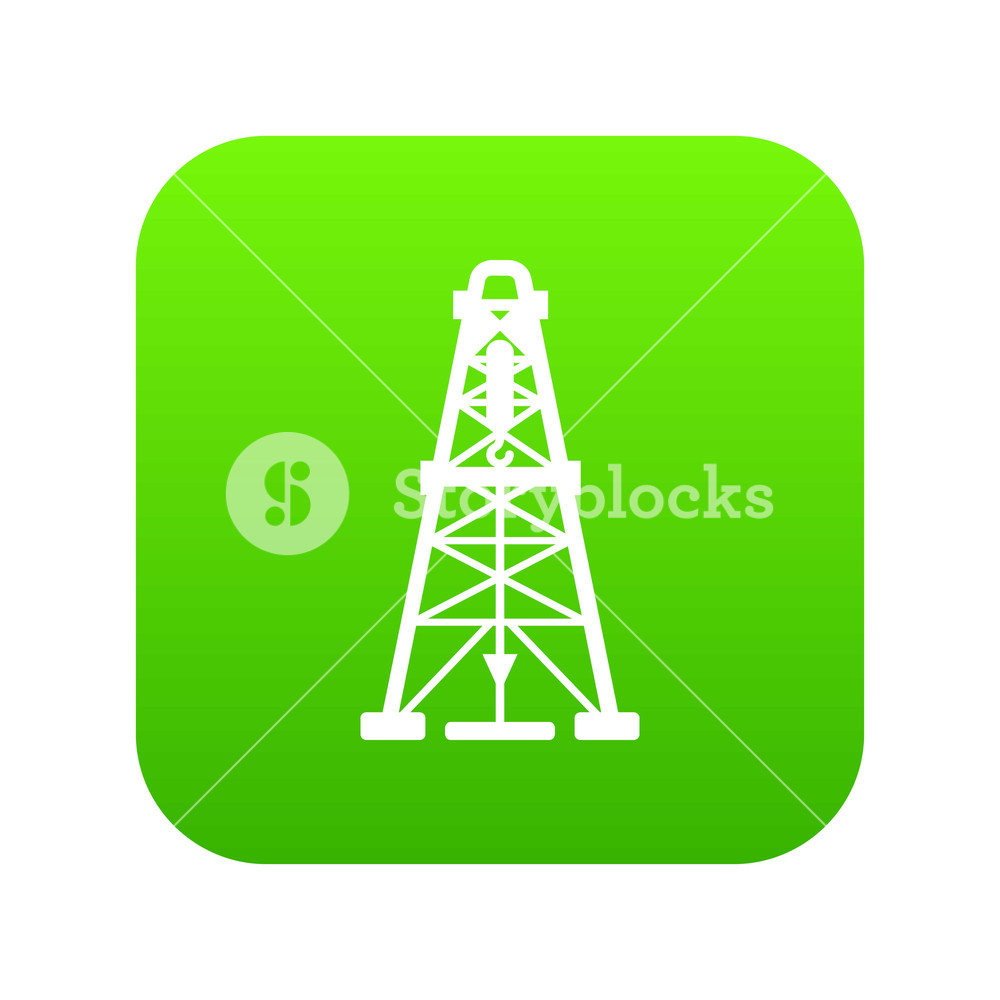 1000x1000 Oil Derrick Icon Green Vector Isolated On White Background Royalty