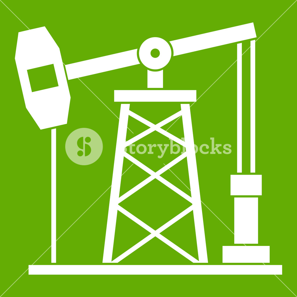 1000x1000 Oil Derrick Icon White Isolated On Green Background Vector