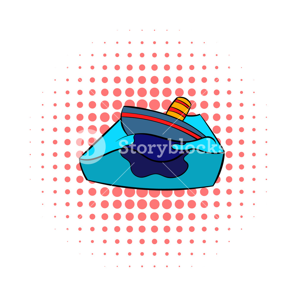 1000x1000 Sinking Tanker And Oil Spill Icon In Comics Style On A White