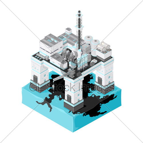 500x500 Isometric Drilling Platform Oil Spill Disaster Icon Gl Stock Images