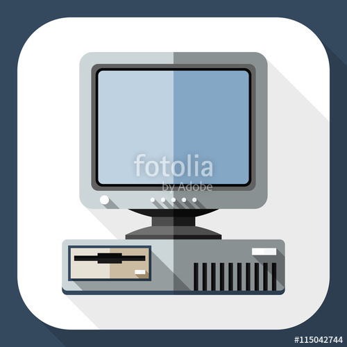 500x500 Vector Retro Computer With Crt Monitor Icon Old Computer With Crt