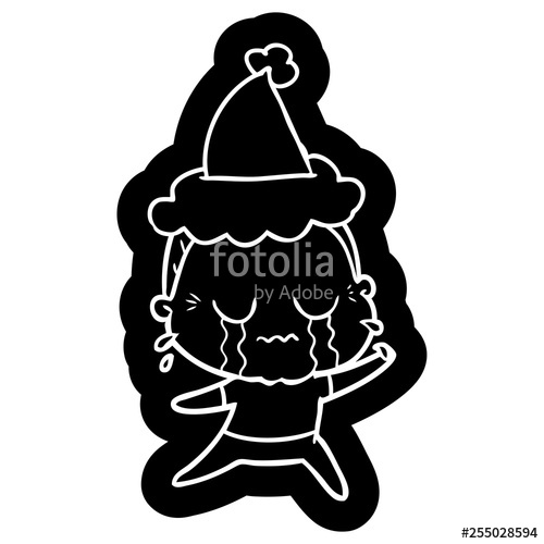 500x500 Cartoon Icon Of A Crying Old Lady Wearing Santa Hat Stock Image