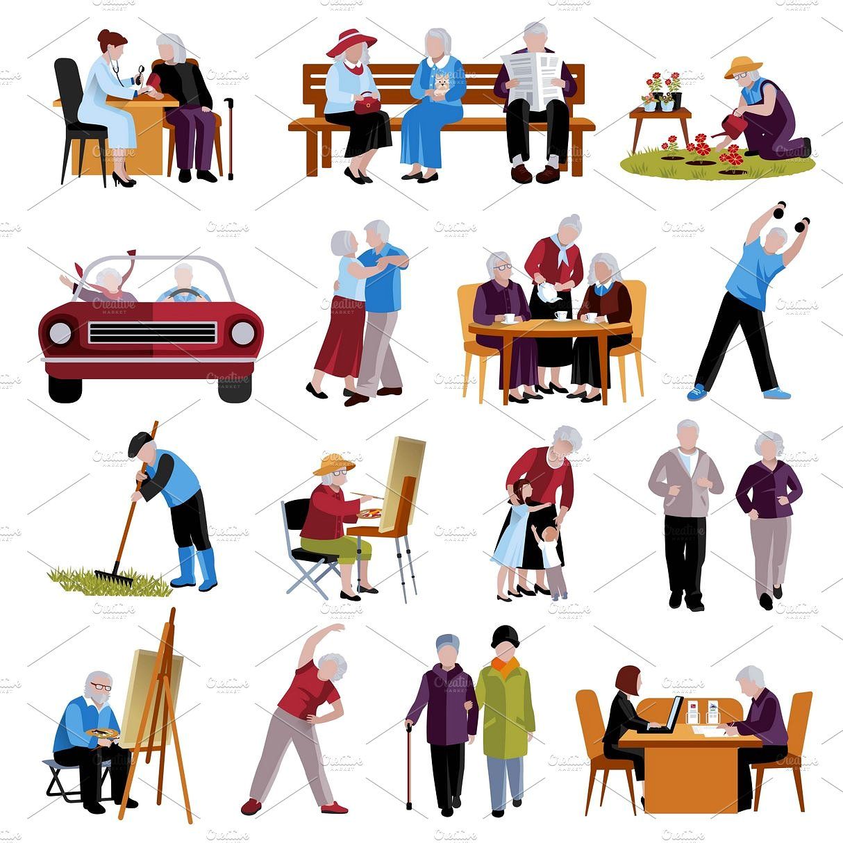 1214x1214 Elderly People Icons Set